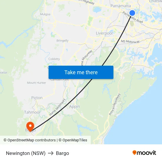 Newington (NSW) to Bargo map