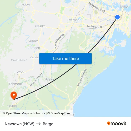 Newtown (NSW) to Bargo map