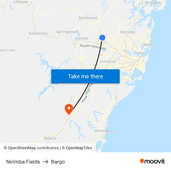 Nirimba Fields to Bargo map