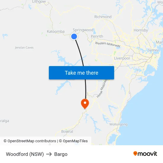 Woodford (NSW) to Bargo map