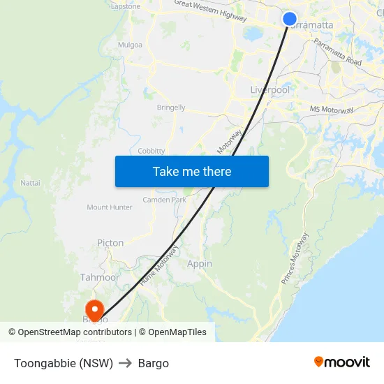 Toongabbie (NSW) to Bargo map