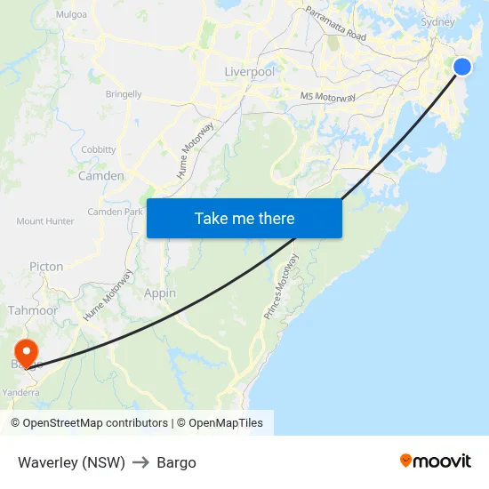 Waverley (NSW) to Bargo map