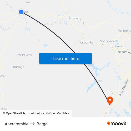Abercrombie to Bargo map