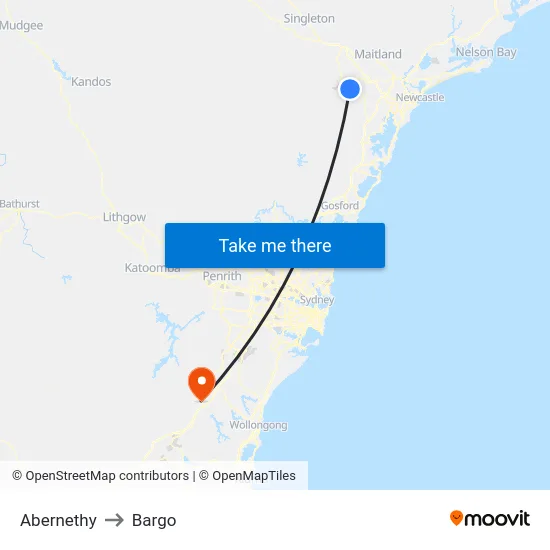 Abernethy to Bargo map