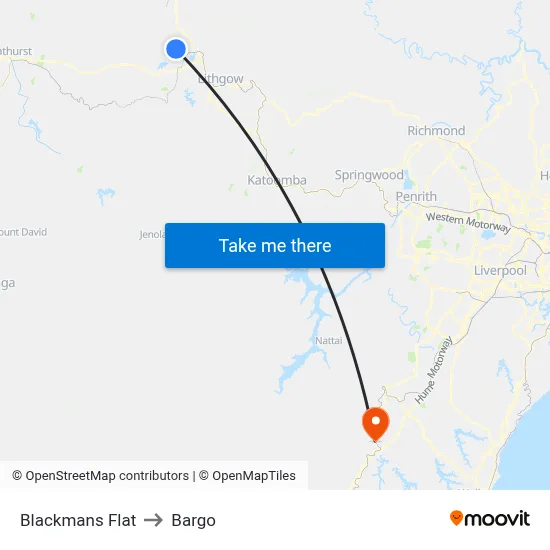 Blackmans Flat to Bargo map