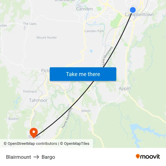 Blairmount to Bargo map
