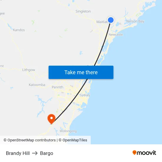 Brandy Hill to Bargo map