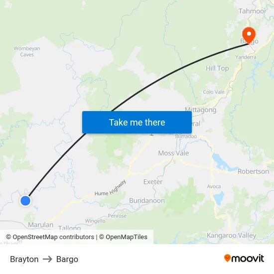 Brayton to Bargo map