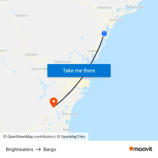 Brightwaters to Bargo map