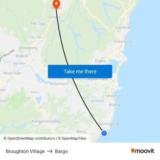 Broughton Village to Bargo map