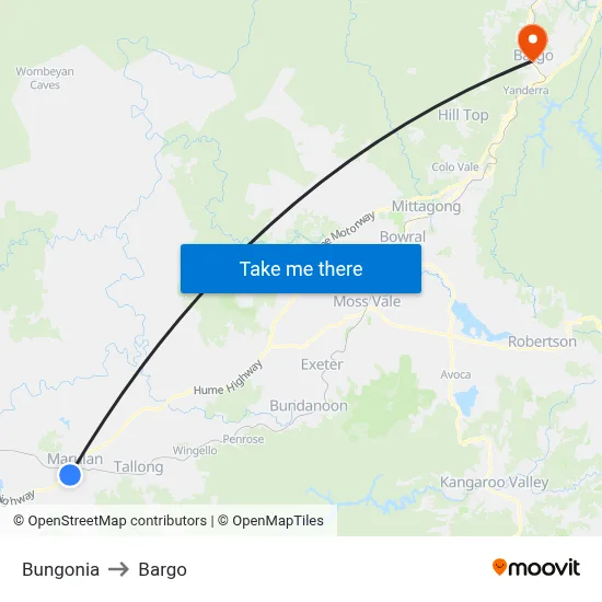 Bungonia to Bargo map