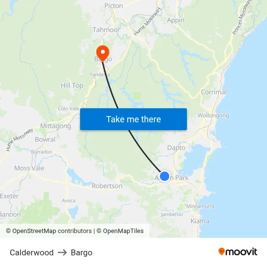 Calderwood to Bargo map