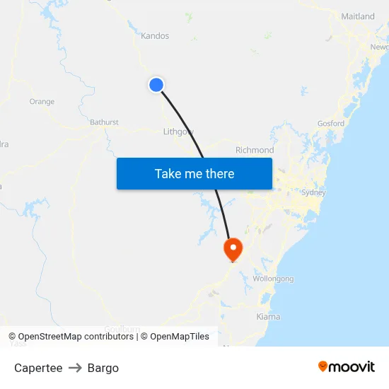 Capertee to Bargo map