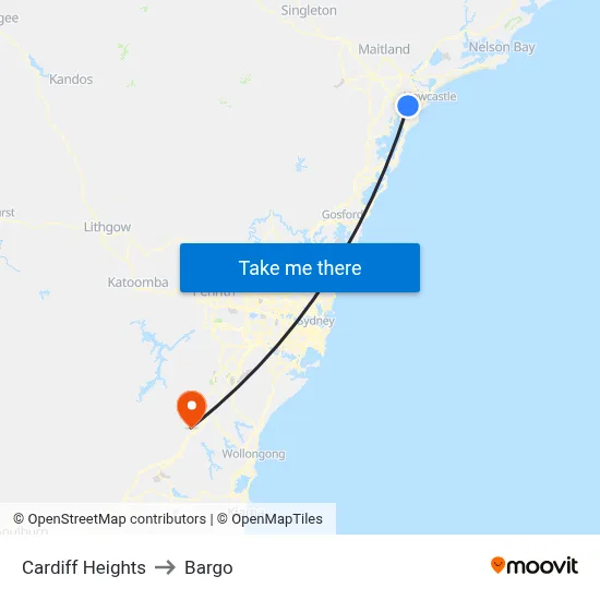 Cardiff Heights to Bargo map