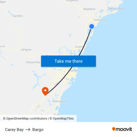 Carey Bay to Bargo map