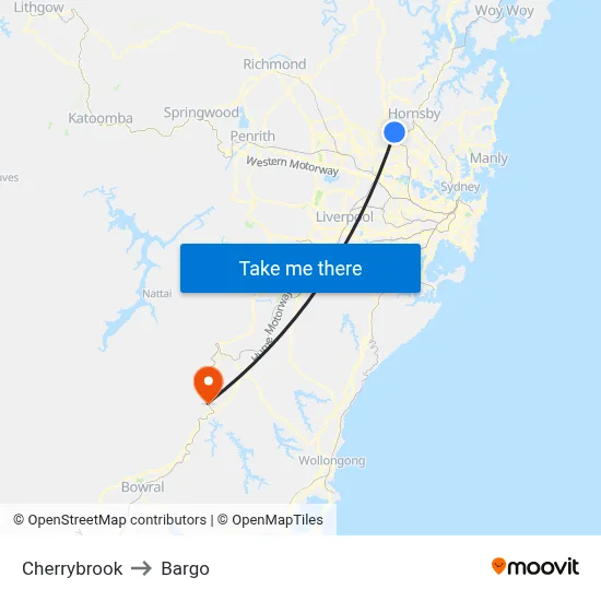 Cherrybrook to Bargo map