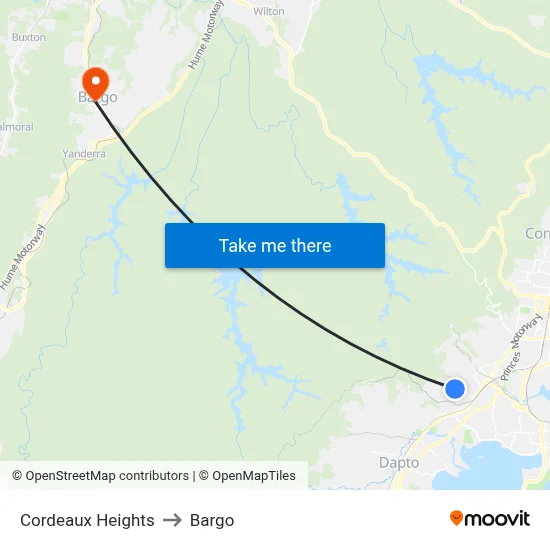 Cordeaux Heights to Bargo map