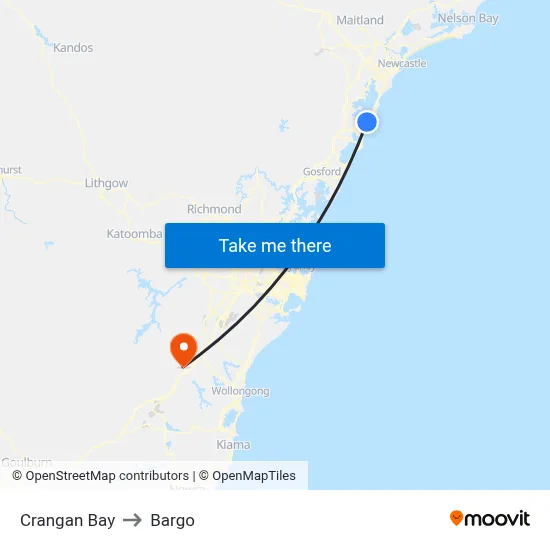 Crangan Bay to Bargo map