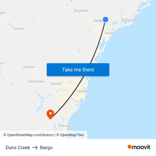 Duns Creek to Bargo map