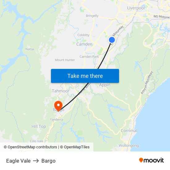 Eagle Vale to Bargo map