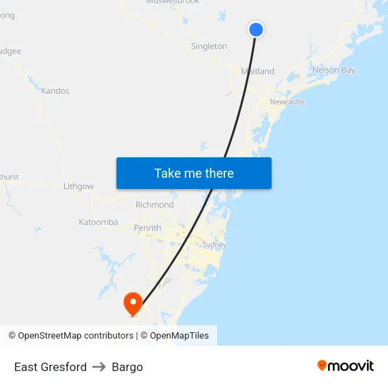 East Gresford to Bargo map