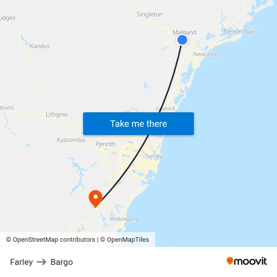 Farley to Bargo map