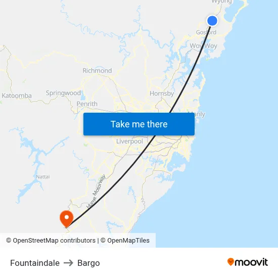Fountaindale to Bargo map