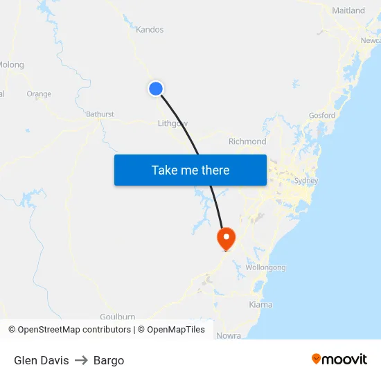 Glen Davis to Bargo map
