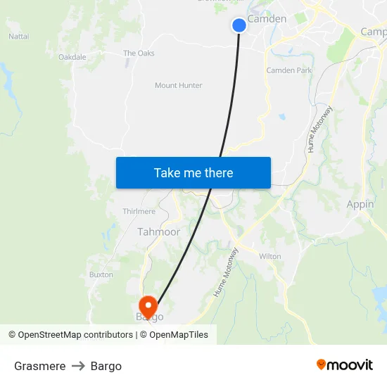 Grasmere to Bargo map