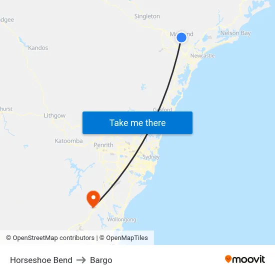 Horseshoe Bend to Bargo map
