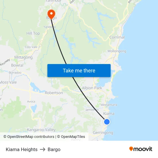 Kiama Heights to Bargo map
