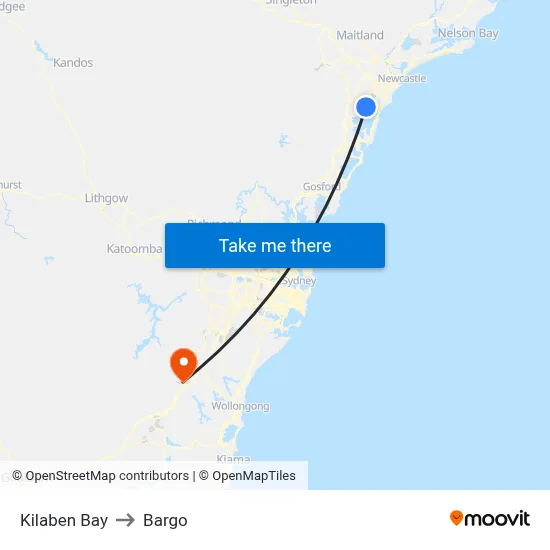 Kilaben Bay to Bargo map