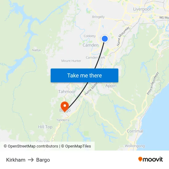 Kirkham to Bargo map