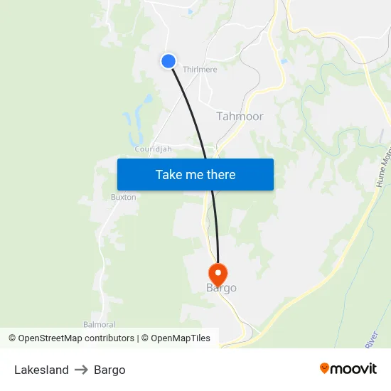 Lakesland to Bargo map