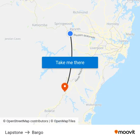 Lapstone to Bargo map