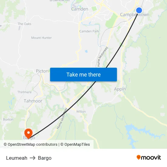 Leumeah to Bargo map
