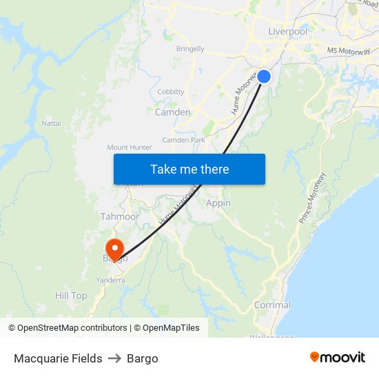 Macquarie Fields to Bargo map