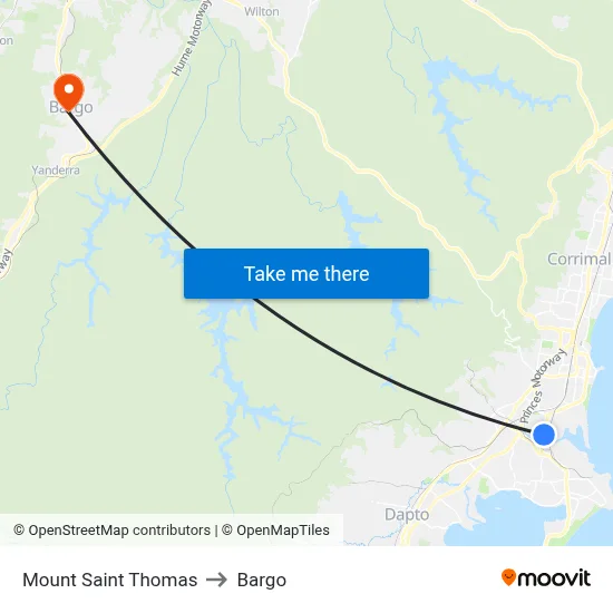 Mount Saint Thomas to Bargo map