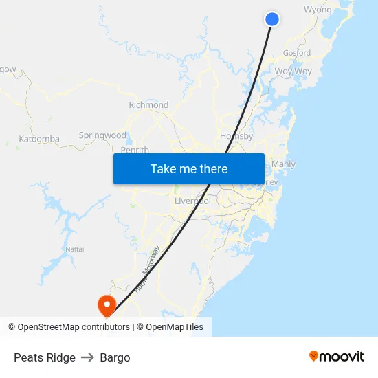 Peats Ridge to Bargo map