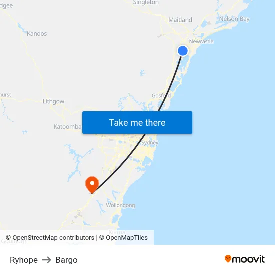 Ryhope to Bargo map