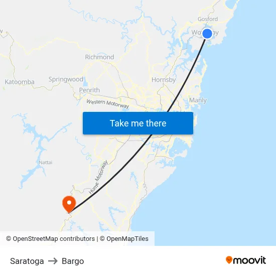 Saratoga to Bargo map