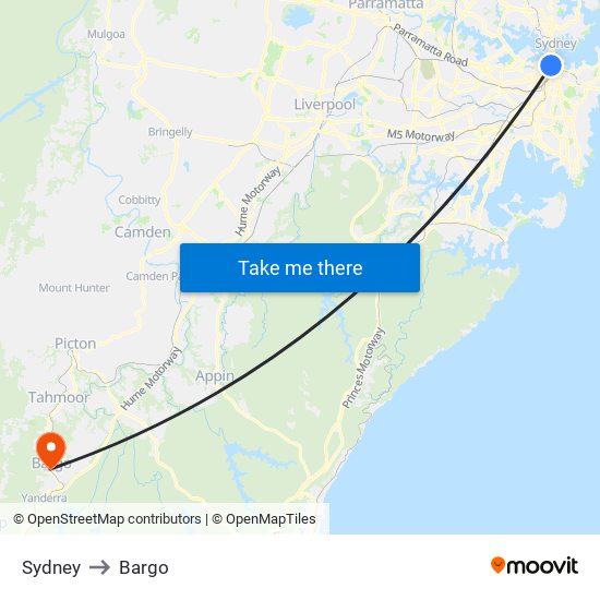 Sydney to Bargo map