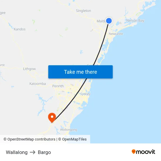 Wallalong to Bargo map
