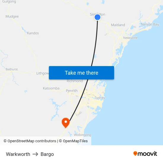 Warkworth to Bargo map