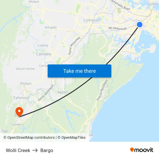 Wolli Creek to Bargo map