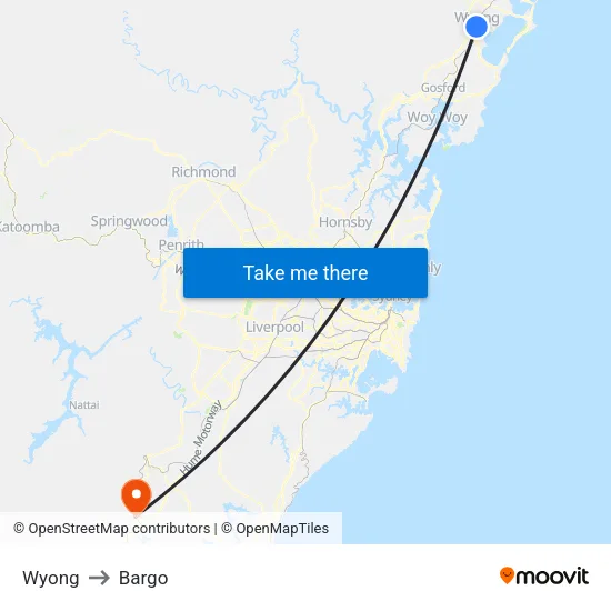 Wyong to Bargo map