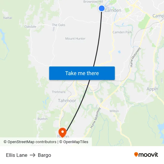 Ellis Lane to Bargo map