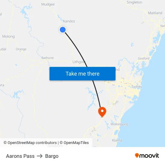 Aarons Pass to Bargo map