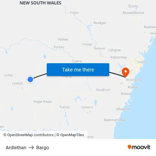Ardlethan to Bargo map