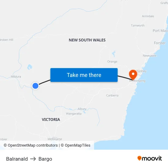 Balranald to Bargo map